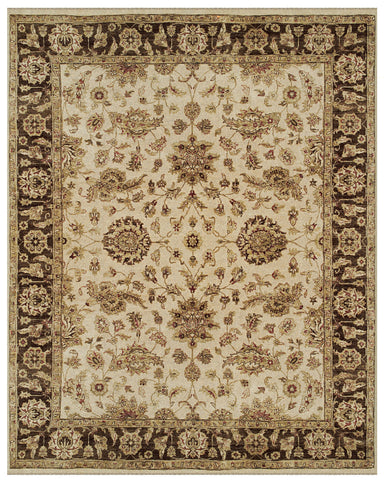 4' X 6' Ivory Brown and Gold Wool Oriental Hand Knotted Area Rug