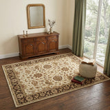 4' X 6' Ivory Brown and Gold Wool Oriental Hand Knotted Area Rug