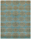 4' X 6' Green Blue and Taupe Floral Hand Knotted Worn Faded Area Rug