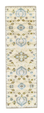 8' Tan Blue and Gray Floral Power Loom Worn Faded Runner Rug