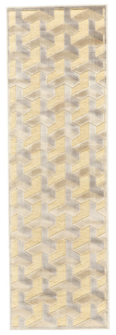 8' Tan and Gray Geometric Power Loom Runner Rug