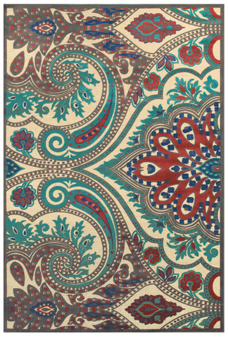 8' Tan Blue and Taupe Paisley Power Loom Runner Rug