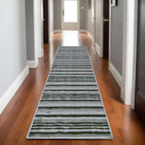 8' Taupe and Gray Striped Power Loom Runner Rug