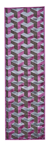 8' Purple Brown and Gray Geometric Power Loom Runner Rug