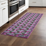 8' Purple Brown and Gray Geometric Power Loom Runner Rug