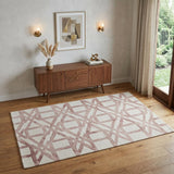 4' X 6' Ivory Pink and Tan Wool Geometric Hand Tufted Area Rug