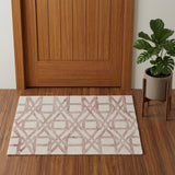 2' X 3' Ivory Pink and Tan Wool Geometric Hand Tufted Area Rug