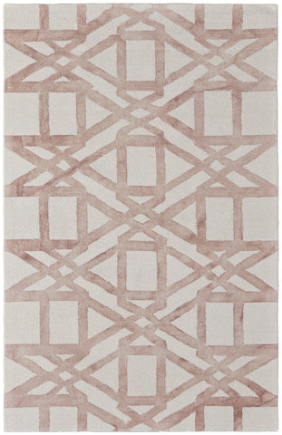 2' X 3' Ivory Pink and Tan Wool Geometric Hand Tufted Area Rug