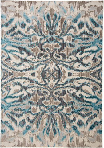 8' Taupe and Blue Abstract Power Loom Runner Rug