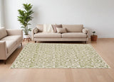 6' X 9' Green and Ivory Wool Southwestern Hand Knotted Area Rug