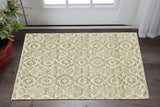 2' X 3' Green and Ivory Wool Southwestern Hand Knotted Area Rug
