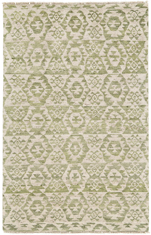 2' X 3' Green and Ivory Wool Southwestern Hand Knotted Area Rug