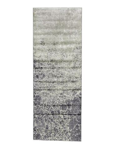 8' Ivory Gray and Green Abstract Power Loom Runner Rug