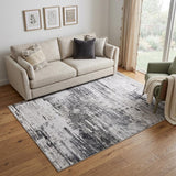 5' X 8' Gray Ivory and Taupe Abstract Power Loom Worn Faded Area Rug