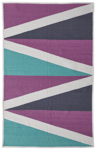5' X 8' Ivory Purple and Green Geometric Power Loom Area Rug