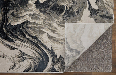 4' X 6' Ivory Black and Taupe Abstract Power Loom Area Rug