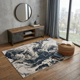 4' X 6' Ivory Black and Taupe Abstract Power Loom Area Rug