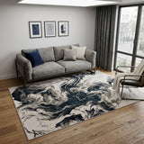 5' X 8' Ivory Black and Taupe Abstract Power Loom Area Rug