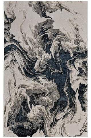 8' X 10' Teal and White Abstract Washable Non Skid Indoor Outdoor Area Rug