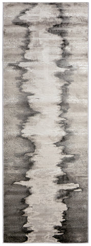 8' Gray Ivory and Taupe Abstract Power Loom Runner Rug