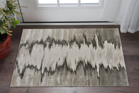 2' X 3' Gray Ivory and Taupe Abstract Power Loom Area Rug