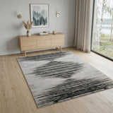 4' X 6' Black Silver And Taupe Geometric Area Rug