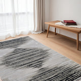 5' X 8' Black Silver And Taupe Geometric Area Rug