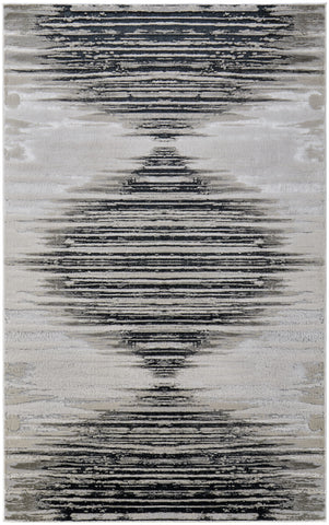 5' X 8' Black Silver And Taupe Geometric Area Rug