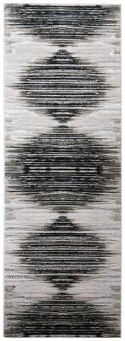 8' Black Silver And Taupe Geometric Runner Rug
