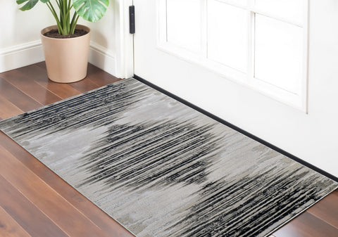 2' X 3' Black and Silver Geometric Power Loom Area Rug