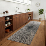 8' Gray and Ivory Abstract Power Loom Runner Rug