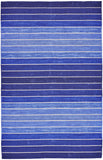 5' X 8' Blue Wool Striped Hand Woven Area Rug