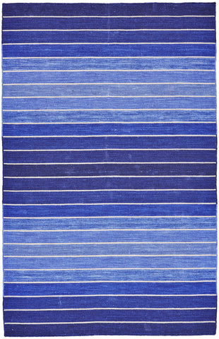 5' X 8' Blue Wool Striped Hand Woven Area Rug