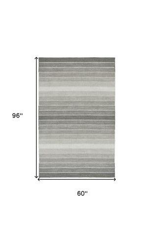 5' X 8' Gray Wool Striped Hand Woven Area Rug