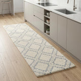 8' Gray and Ivory Geometric Hand Knotted Worn Faded Runner Rug