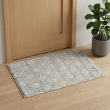 2' X 3' Gray and Ivory Geometric Hand Knotted Worn Faded Area Rug