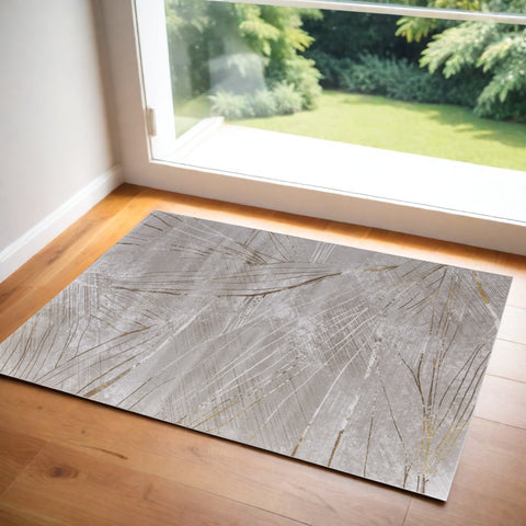 2' X 3' Silver Brown and Taupe Abstract Power Loom Area Rug