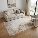 5' X 8' Tan and Ivory Abstract Power Loom Worn Faded Area Rug