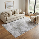 5' X 8' Gray and Silver Abstract Power Loom Worn Faded Area Rug