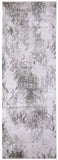 8' Gray and Silver Abstract Power Loom Worn Faded Runner Rug