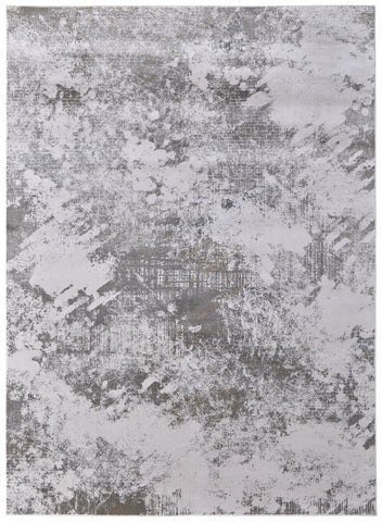 2' X 3' Gray and Silver Abstract Power Loom Worn Faded Area Rug