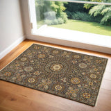 2' X 3' Brown and Gold Wool Geometric Hand Knotted Area Rug
