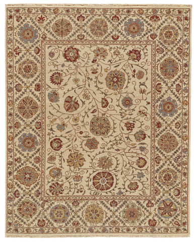 4' X 6' Red Tan and Gold Wool Oriental Hand Knotted Area Rug