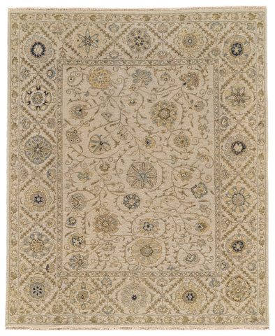 2' X 3' Ivory Blue and Yellow Wool Oriental Hand Knotted Area Rug