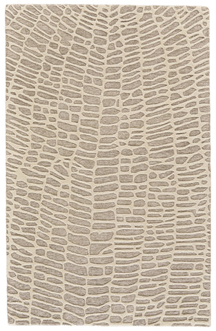2' X 3' Tan and Ivory Wool Abstract Hand Tufted Area Rug
