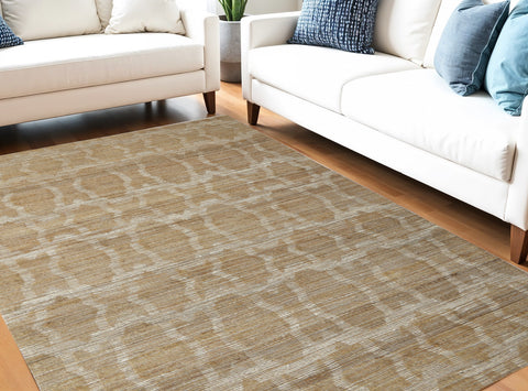 5' X 8' Tan and Ivory Geometric Hand Woven Area Rug