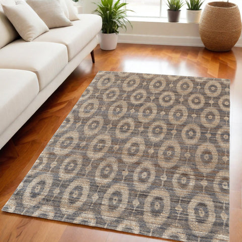 5' X 8' Taupe and Tan Geometric Hand Woven Area Rug