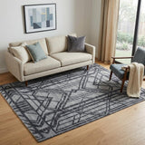 5' X 8' Gray And Blue Wool Geometric Hand Knotted Area Rug