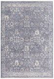 3' X 5' Gray and Blue Floral Power Loom Worn Faded Area Rug With Fringe