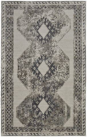 4' X 6' Gray and Ivory Abstract Power Loom Worn Faded Area Rug